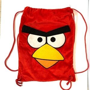 Angry Birds Soft Velvet Velour Drawstring Cinch bag Backpack Tote RED